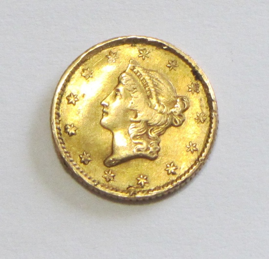 $1 TYPE 1 GOLD 1851 LIBERTY HEAD BENT