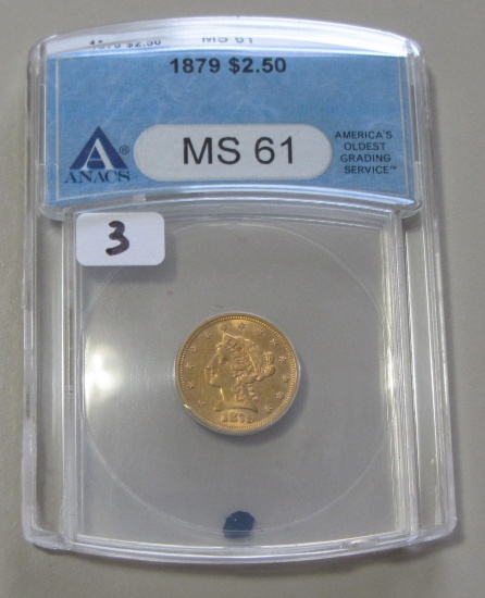 1879 GOLD $2.5 QUARTER EAGLE ANACS 61