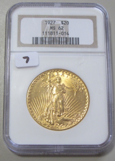 1927 $20 GOLD SAINT GAUDENS MINT STATE NGC 62