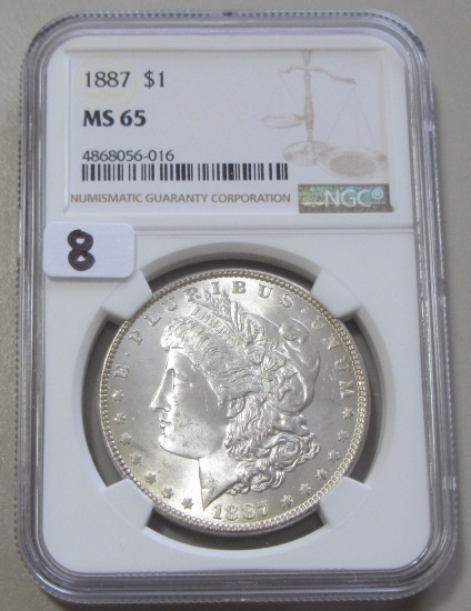 GEM $1 1887 MORGAN NGC MS 65