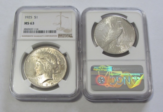 $1 1925 PEACE SILVER DOLLAR NGC MS 63