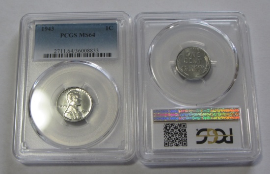 1943 STEEL WARTIME WHEAT CENT PCGS MS 64