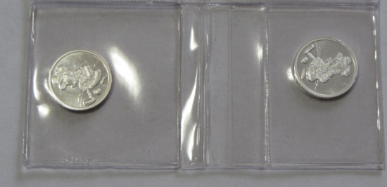 LOT OF 2 GENUINE DISNEY .999 FINE SILVER ROUND 1 GRAM EACH