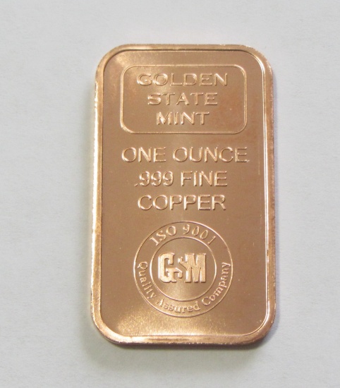 .999 FINE COPPER BAR