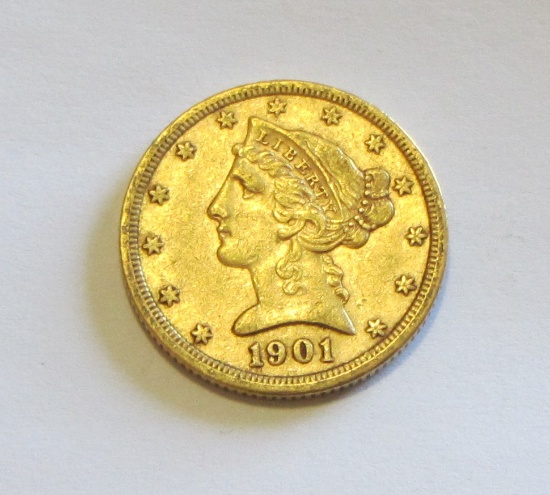 $5 1901-S GOLD HALF EAGLE