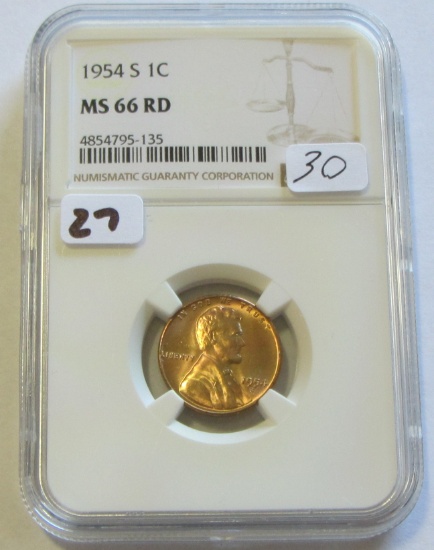 1954-S RED WHEAT CENT NGC MS 66