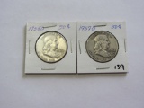 Lot of 2 - 1957D & 1958D Franklin Half Dollar