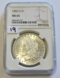 $1 1885-O MORGAN NGC GEM MS 65