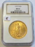 $20 GOLD 1915-S ST. GAUDENS DOUBLE EAGLE NGC MINT STATE 62
