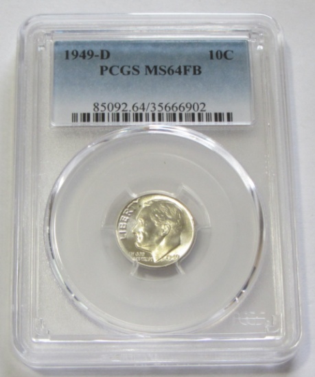 1949-D SILVER ROOSEVELT DIME PCGS MS 64 FB FULL BANDS