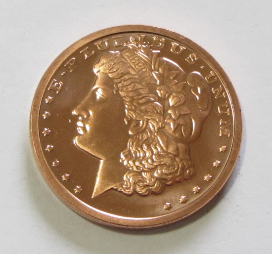 1 OUNCE PURE .999 FINE COPPER ROUND MORGAN DESIGN 1 OUNCE