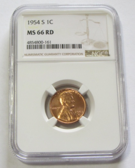 1954-S WHEAT CENT NGC GEM MS 66 RED