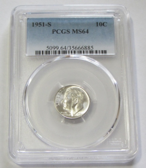 1951-S SILVER DIME PCGS MS 64