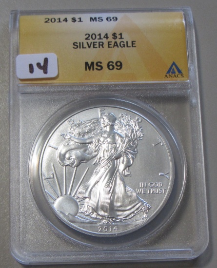 2014 SILVER EAGLE ANACS $1 69