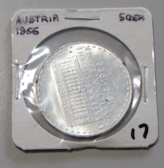 SILVER 1966 AUSTRIA 50 SHILLINGS BU