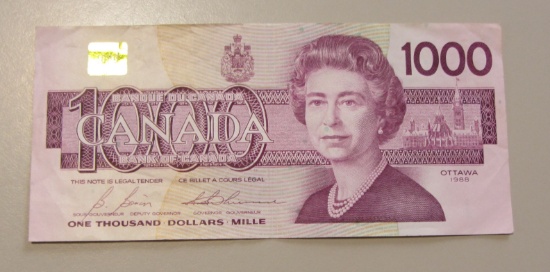HIGH DENOMINATION $1,000 BILL BANK OF CANADA 1988 SERIES HIGH GRADE