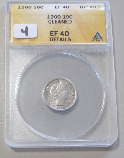 1900 BARBER DIME ANACS XF