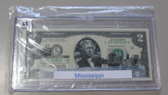 $2 MISSISSIPPI 2003 FEDERAL RESERVE NOTE THICK CASE
