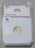 1851 UNCIRCULATED SILVER 3 CENT PIECE TYPE 1