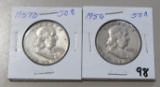 Lot of 2 - 1956 & 1957D Franklin Half Dollar