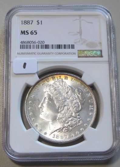 $1 1887 GEM MORGAN SILVER DOLLAR NGC MS 65