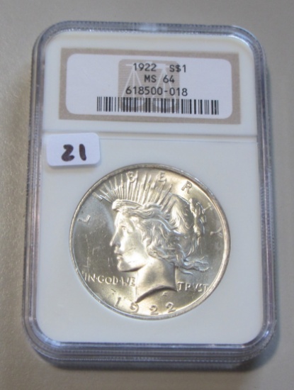 $1 1922 PEACE SILVER DOLLAR NGC 64