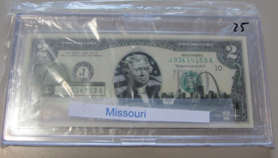 $2 FEDERAL RESERVE NOTE MISSOURI IN HARD CASE