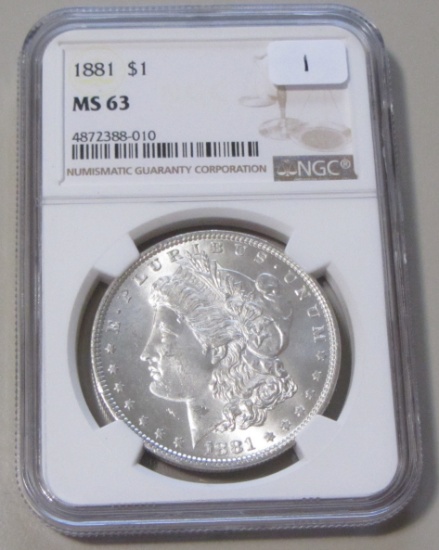 $1 1881 MORGAN NGC MS 63 BLAST WHITE