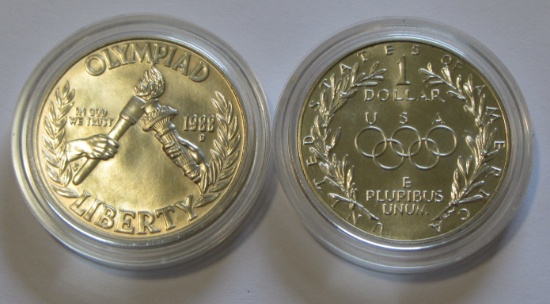 1988 SILVER $1 OLYMPIAD COMMEMORATIVE IN PLASTIC CASE PICTURE IS A FILE PHO