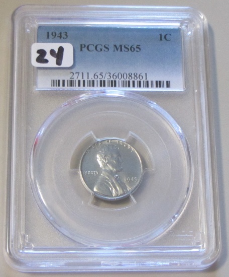 1943 STEEL WHEAT CENT PCGS 65