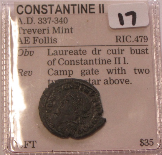 ANCIENT CONSTANTINE II TREVERI MINT 337 AD