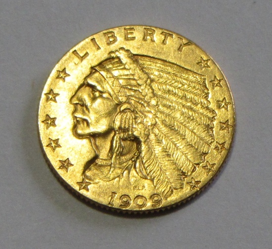 $2.5 1909 GOLD QUARTER INDIAN HIGH GRADE