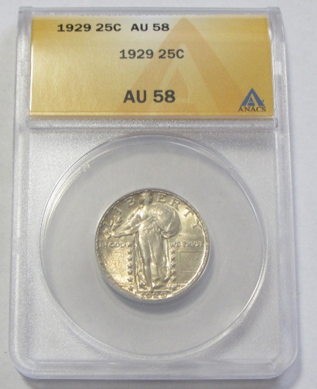 1929 STANDING LIBERTY QUARTER ANACS 58 SHARP EYE APPEAL