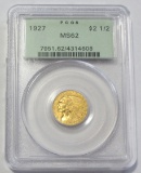 STUNNING $2.5 GOLD INDIAN PCGS OLD HOLDER MS 62