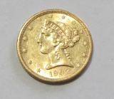 $5 GOLD 1902-S SHARP HIGH GRADE LIBERTY