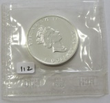 1990 $5.00 Canadian Silver Maple Leaf 1 Troy ounce of .9999 Fine Silver BU-