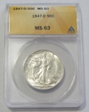 1947-D WALKING LIBERTY HALF ANACS MS63