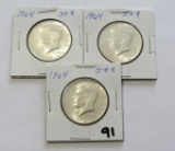 Lot of 3 - 1964 Kennedy Silver Half Dollar