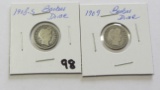 Lot of 2 - 1908-S & 1909 Barber Dimes