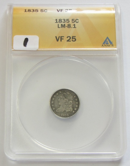 1835 BUST HALF DIME ANACS VF 25 LM-8.1