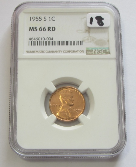 1955-S WHEAT RED CENT NGC MS 66