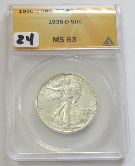 1936-D WALKING LIBERTY HALF ANACS 63