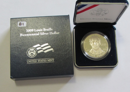 2009 Louis Braille Bicentennial Silver Dollar Box/COA