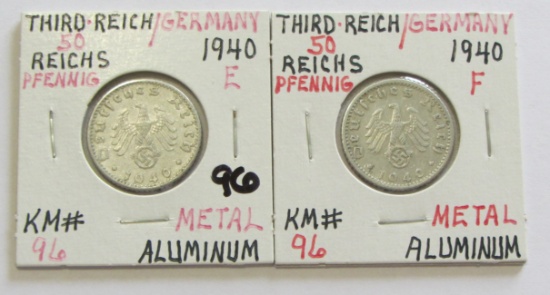Lot of 2 - 1940E & 1940F Third Reich Germany 50 Reichs Pfenning