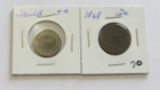 Lot of 2 - 1868 2 Cent & 5 Cent Shield