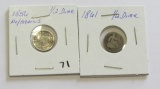 Lot of 2 - 1856 No Arrows & 1861 Seated Liberty 1/2 Dime