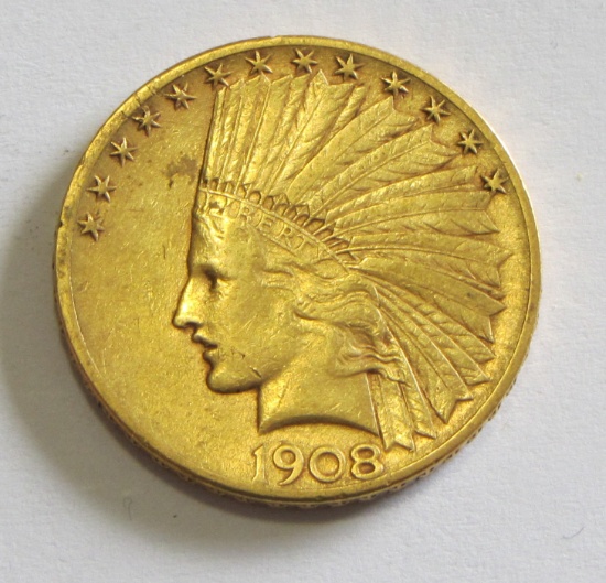 $10 1908-S SEMI KEY DATE GOLD INDIAN HEAD EAGLE