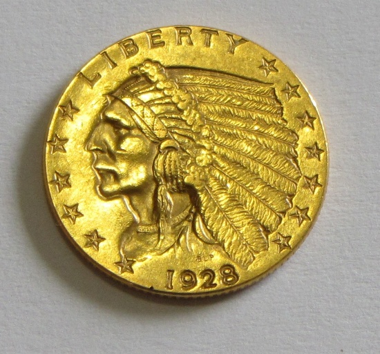GOLD $2.5 GOLD QUARTER INDIAN 1928 HIGH GRADE