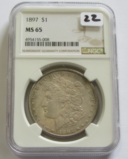 1897 GEM $1 MORGAN NGC MS 65