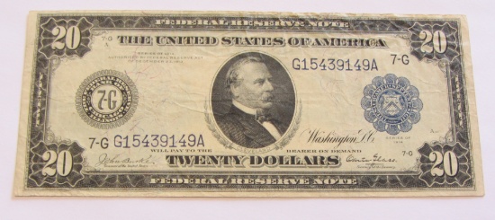 $20 1914 LARGE FEDERAL RESERVE NOTE CARTER GLASS SIGNITURE